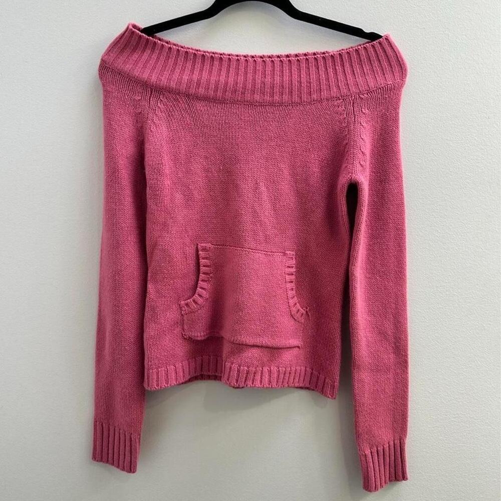 VTG Y2K 90s Derek Heart Pink Off Shoulder Sweater Coquette Cottagecore Size S